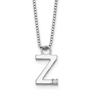 925 Sterling Silver RH-plated 18" Diamond Letter Z Initial Necklace plus 2" Ext